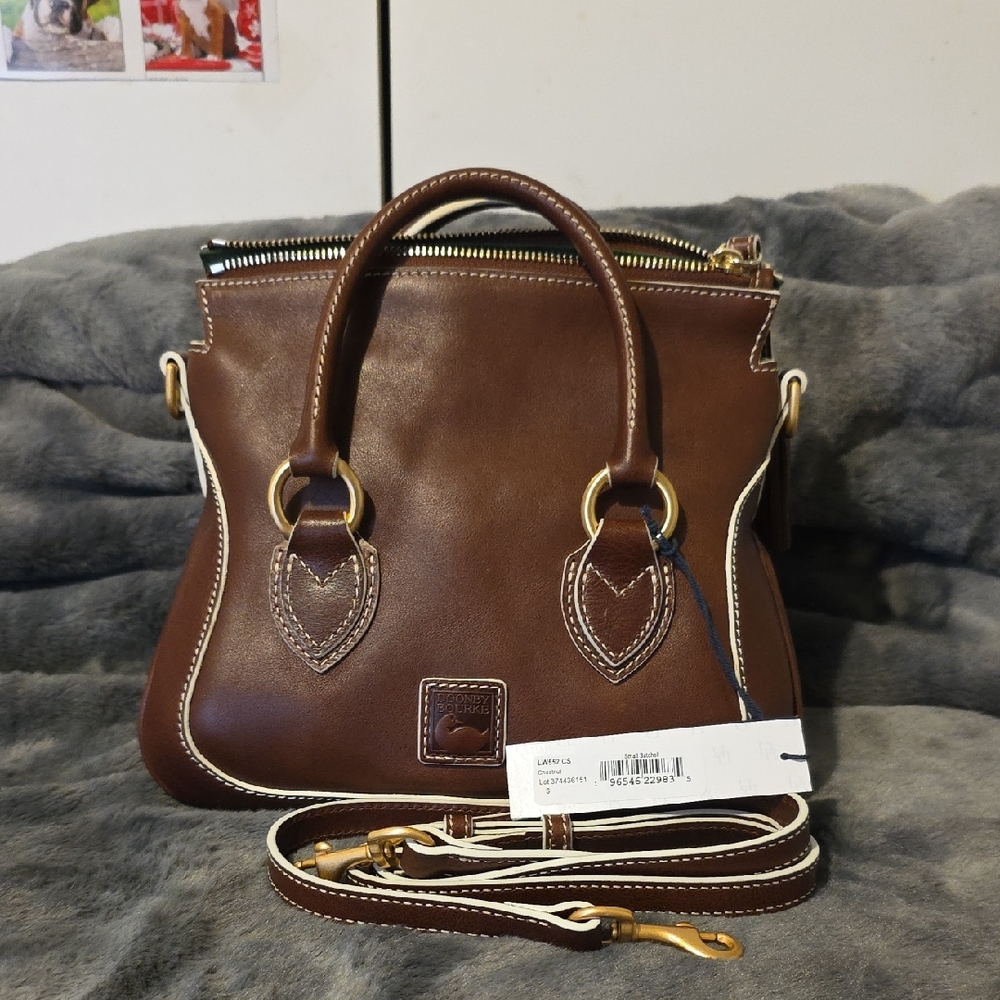 Dooney & Bourke Rich Brown Satchel with Cream Accents